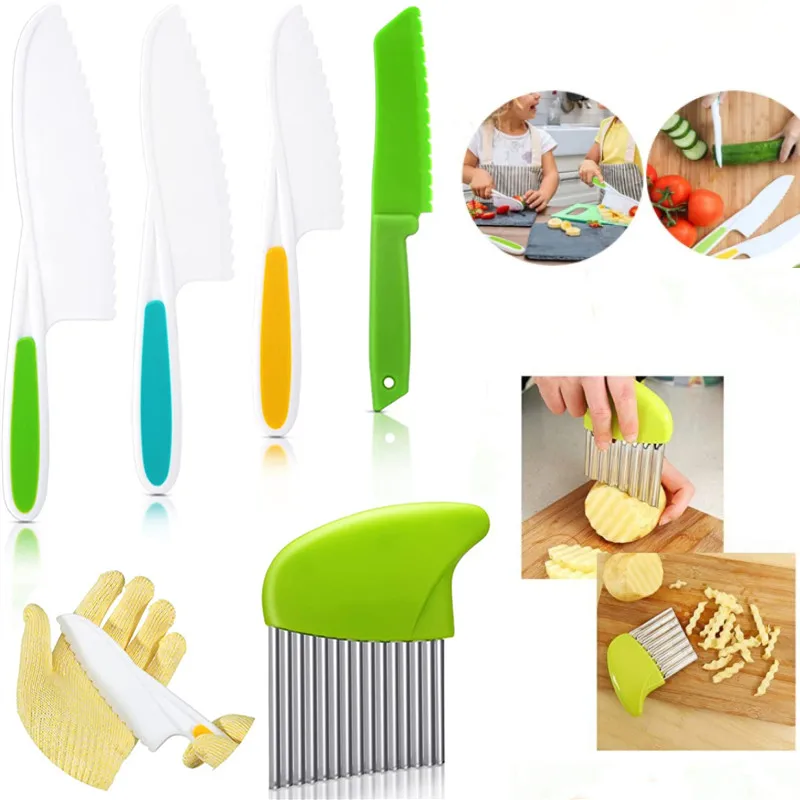 

Kids Plastic Kitchen Knife Set ,Kids Montessori Kitchen Cooking Tools Plastic Serrated Edges Toddler Knives for Children Cooking