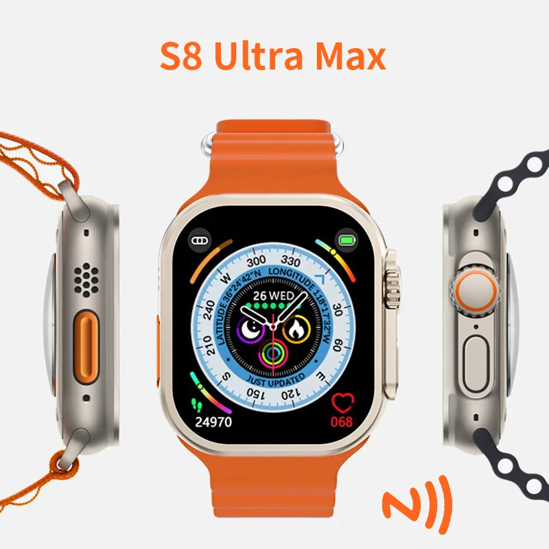 

Смарт-часы S8 Ultra Max Series 8 для мужчин и женщин, умные часы с функцией ответа на звонки, 1:1, размер 49 мм, экран 2023 дюйма, NFC, Спортивная Беспроводная зарядка