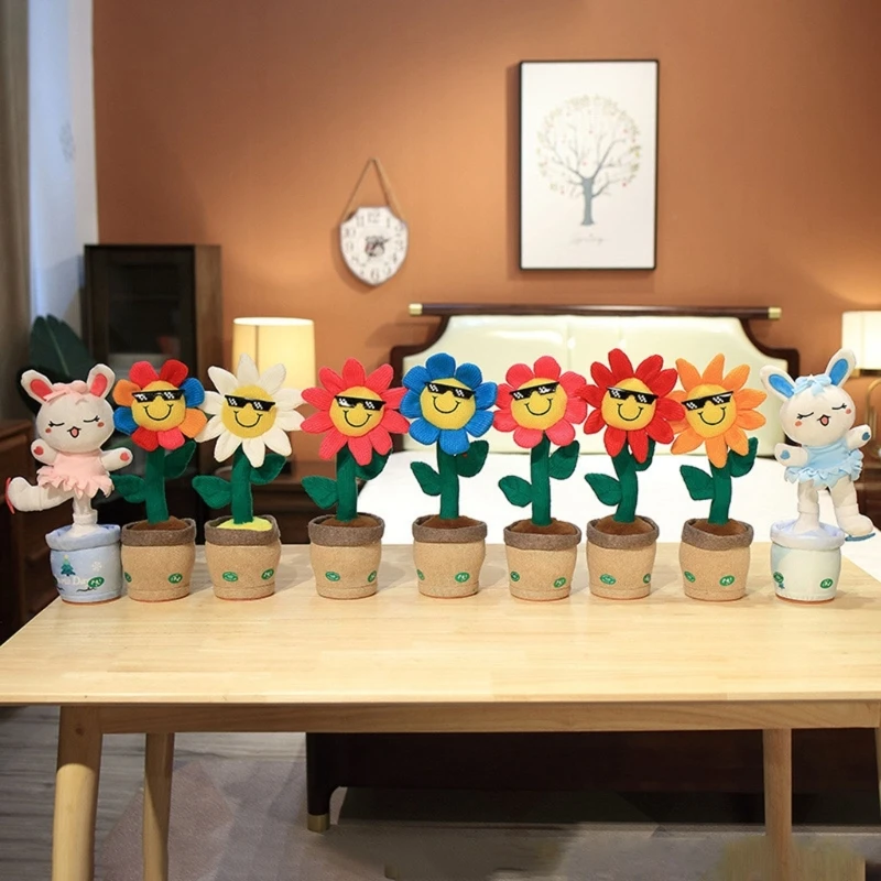 

Забавный Танцующий Кролик Плюшевая Игрушка Электронный Встряхнуть Кролик Подсолнух Милый Подарок Звукозаписывающая Игрушка