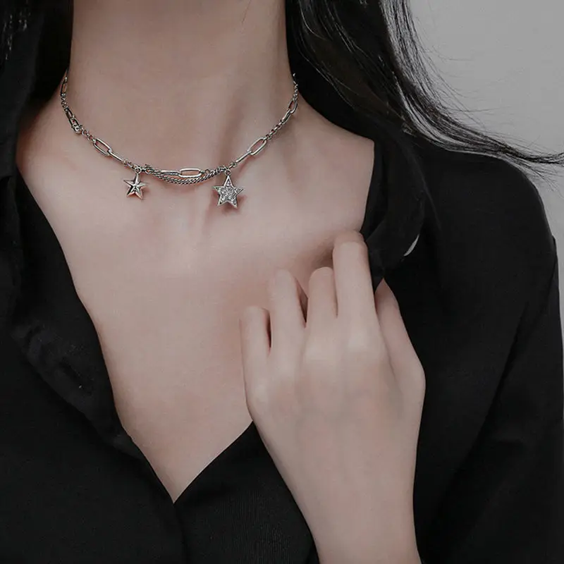 Серебряный цвет ожерелье-цепочка для свитера в стиле панк женщин винтажные