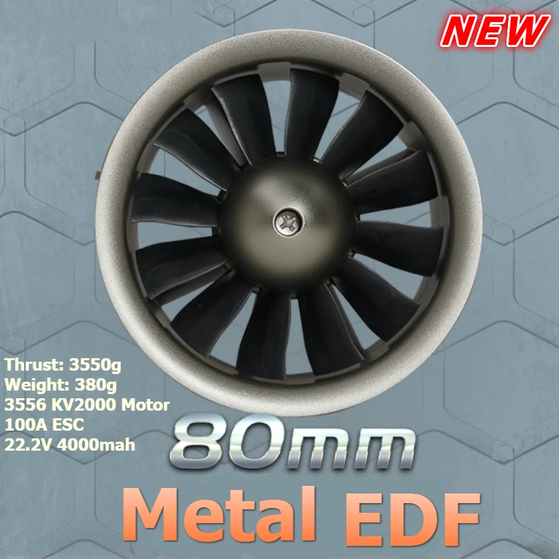 FMS 80mm EDF Ducted Fan Metal 12 blade With 3665 KV2000 Motor Engine Power 6S 3550g Thrust RC Airplane Jet Model Plane Parts
