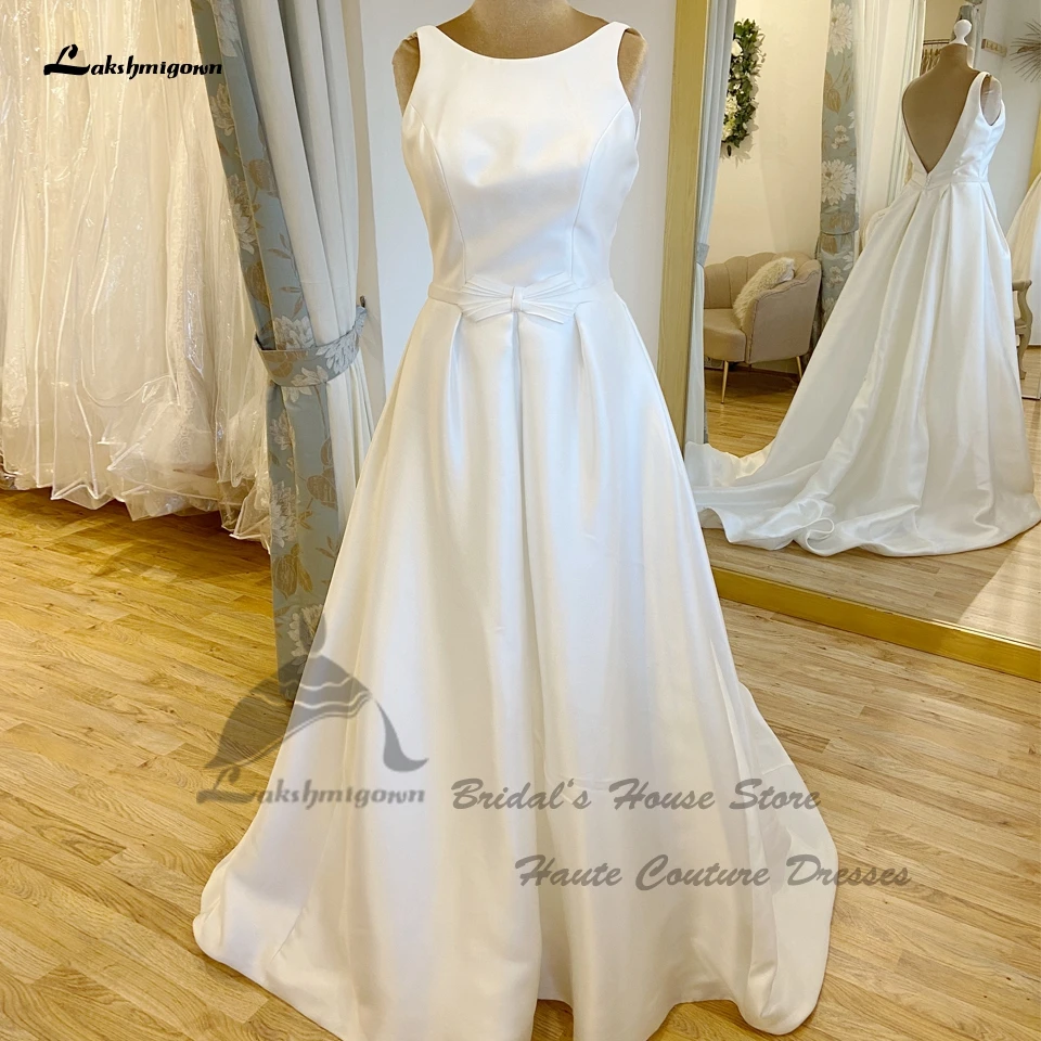 

Lakshmigown Elegant Satin Bridal Dress Wedding Gowns Open Back 2022 Sexy Mariage Boheme Chic A Line Wedding Dresses Robe Longue