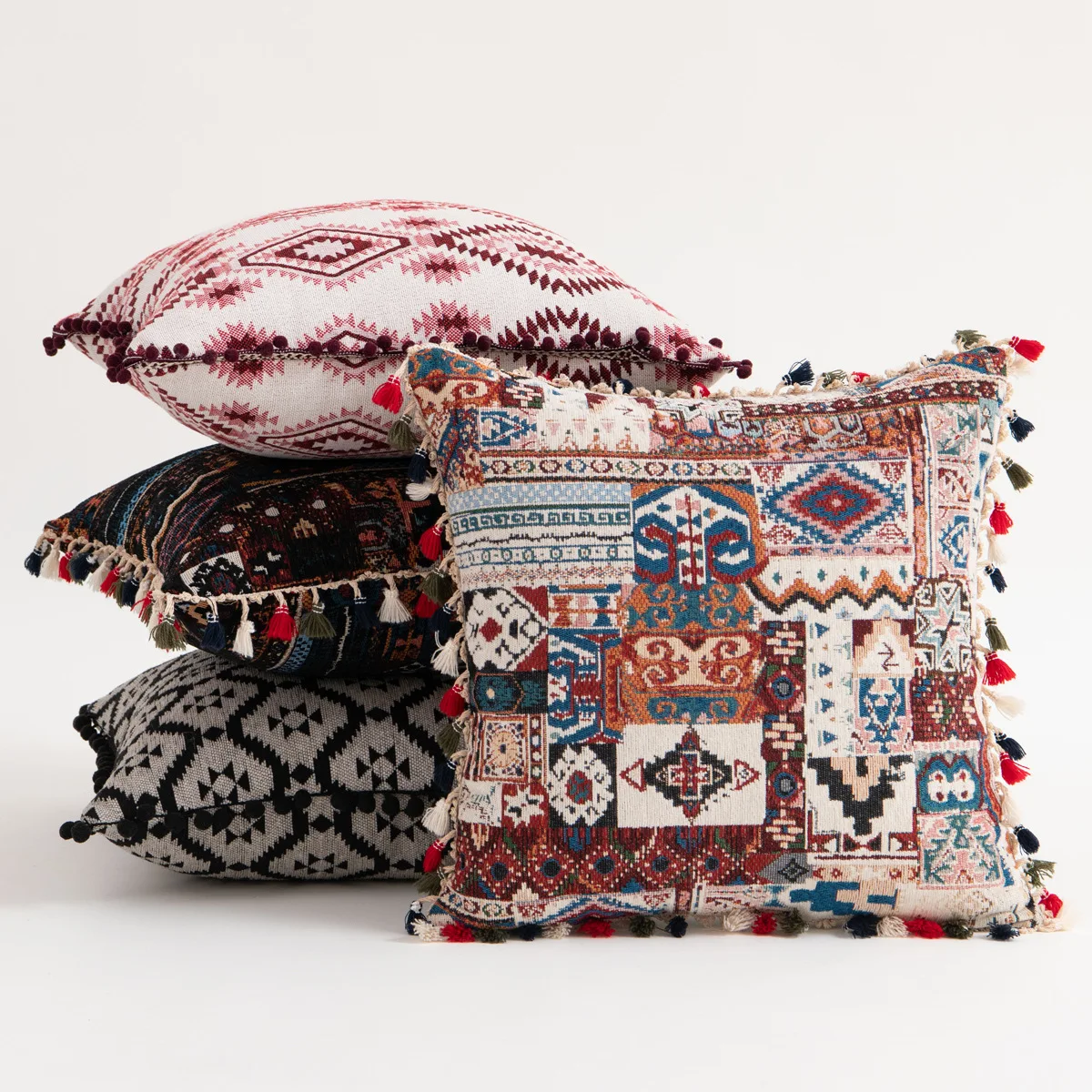 

Американский марокканский геометрический чехол для подушки с бахромой, декоративный чехол для подушки 45x45 см, чехол для диванной подушки, ч...