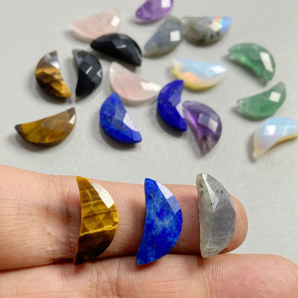 

Natural Moon Shape Gems Stone Pendants Beads Faceted Amethysts Tiger Eye Bead Fit DIY Handmade Jewelry Necklaces Earrings Supply