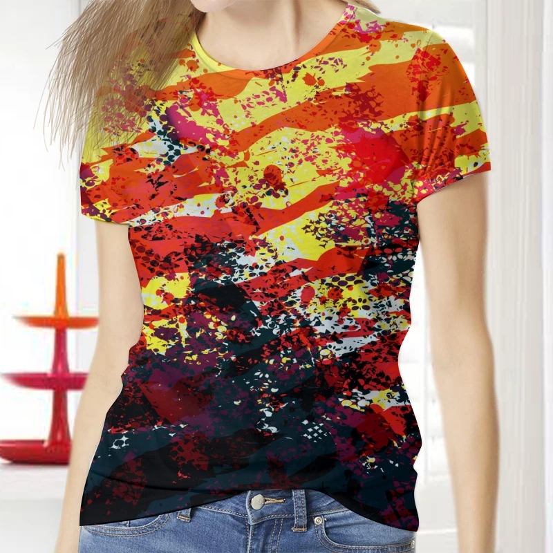 

Women T-Shirt Ladies Graffiti Painting Pattern Luxury 3D Print Camisetas Hip-hop Round Neck Femme Casual Women's Clothing Summer