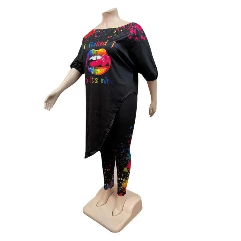 Plus Size Sets 2 Piece Outfits Women Fall Clothes Wholesale o Neck Loose Lip Top Long Style Leggings Trac 3xl 4xl 5xl 6xl