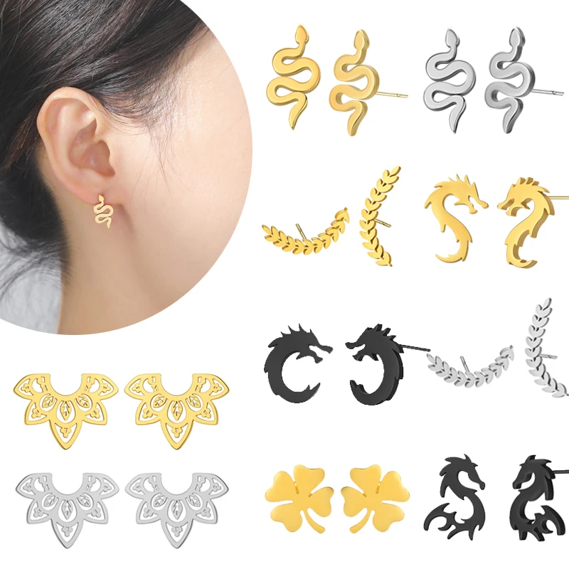 

Multiple Stainless Steel Snake Earrings for Women Girls Minimalist Stud Earings Piercing Jewelry Vintage Animal Female Jewelry
