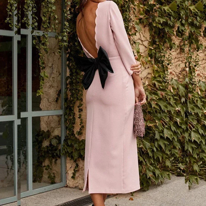 2024 женское платье с открытой спиной и бантом сексуальное боди разрезом