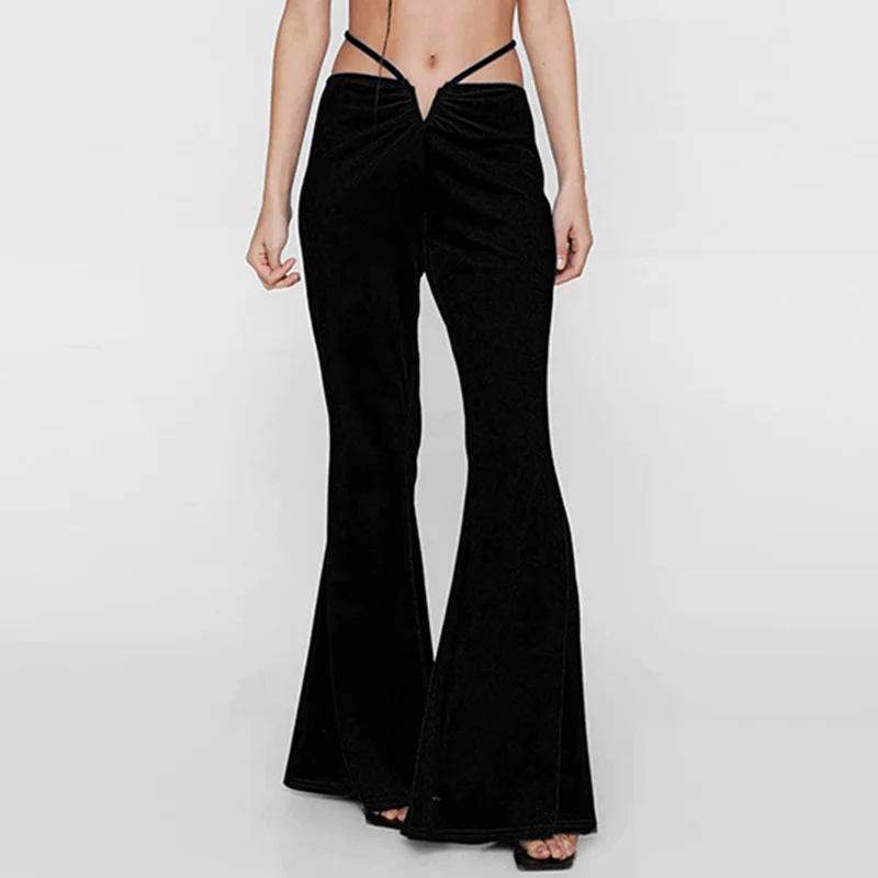 

Goth Women Fashion Pant Solid Color High Waist Slim Gothic Style Elegant Chic Sexy Ladies Flare Pants For Whole Season 2023