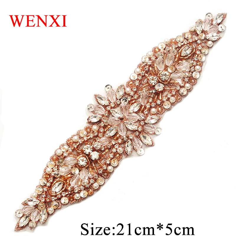 

WENXI 10 шт. ручной работы свадебные створки s аппликации для невесты блестящие розовые Золотые кристаллы стразы WX890