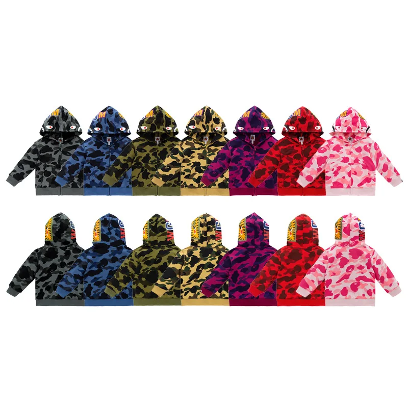 

100%Cotton Embroidery Bape Shark Classic Camouflage Hoodie New High Quality Zipper Sports Jacket For Men Women Hip-hop Oversize
