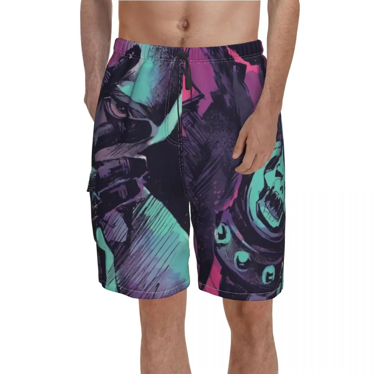 

Jojo Bizarre Adventure Board Shorts Killer Queen Punk Board Short Pants Elastic Waist Funny Customs Swimming Trunks Big Size 2XL