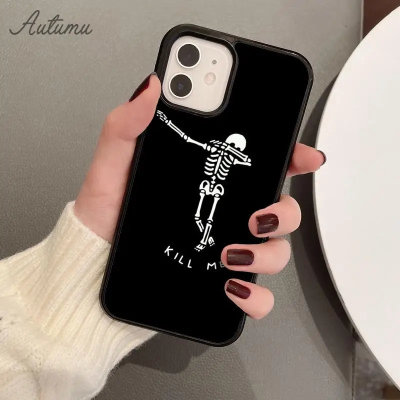 Фото Черный эстетический чехол для телефона с черепом и скелетом для iPhone 15 16 SE2020 11 12 13 14 Pro Max mini 7 8 Plus coque Fundas Shell №3