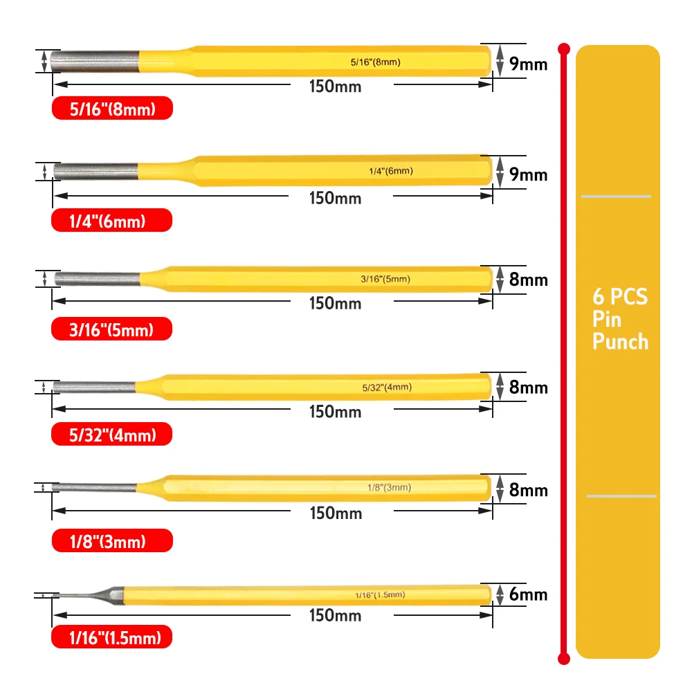 Набор стамесок BRAKEMAN для ударных штифтов 6 шт. 1,5-8 мм. Инструмент для кожи, ювелирных изделий, ремонта часов и столярных работ.