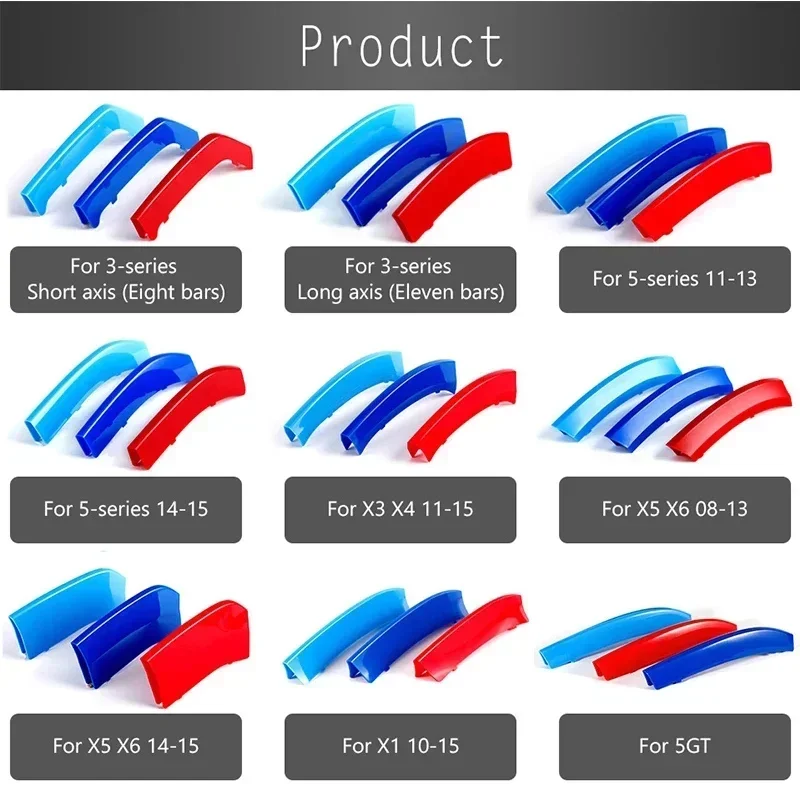 

For BMW Series 3 5 E46 E60 E90 E91 E92 E93 F30 F07 G20 E36 G28 F35 F34 E39 E61 F10 F11 F18 G30 M Car Front Grille Trim Strips