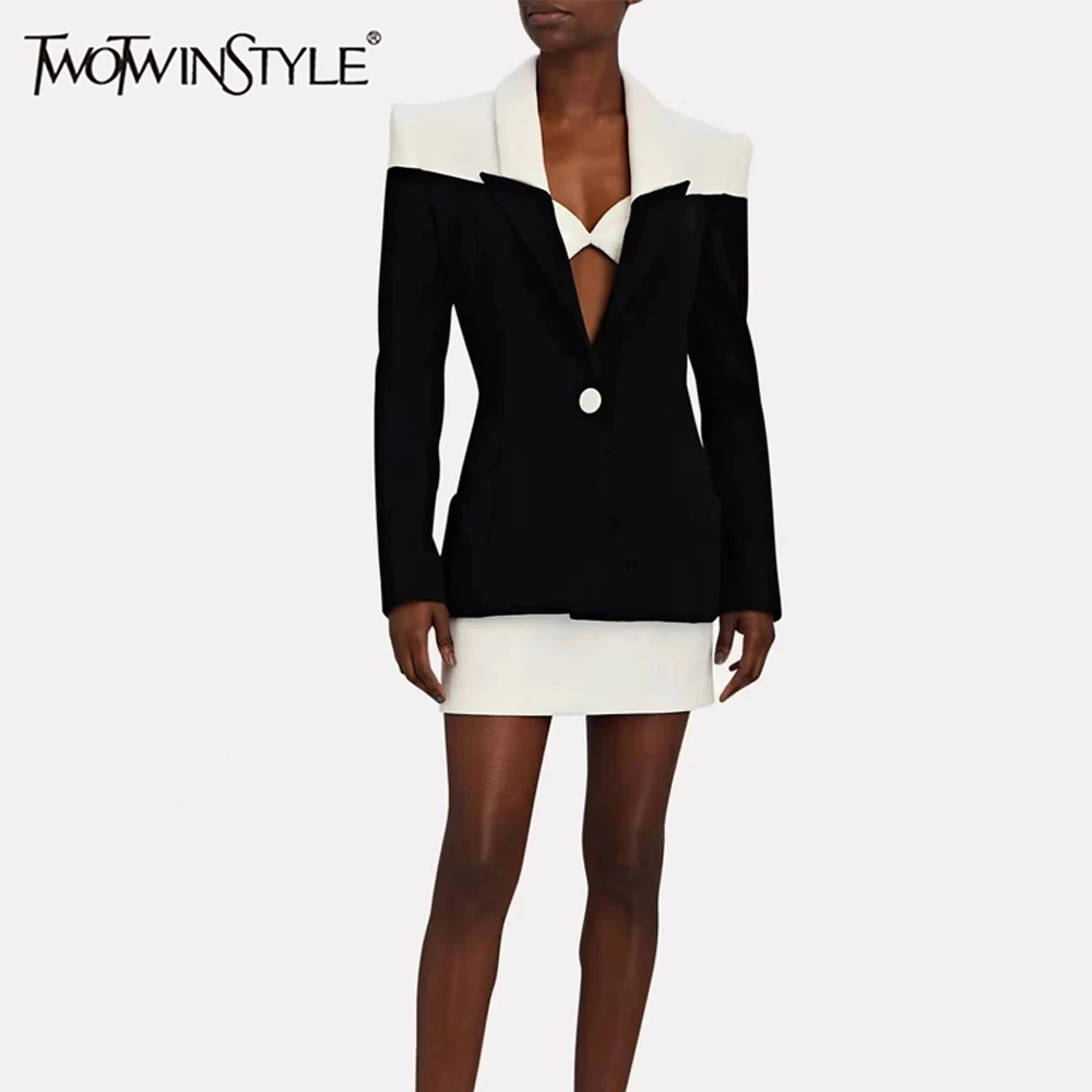 TWOTWINSTYLE хитовый цветной комплект из двух предметов для женщин пиджак с зубчатым