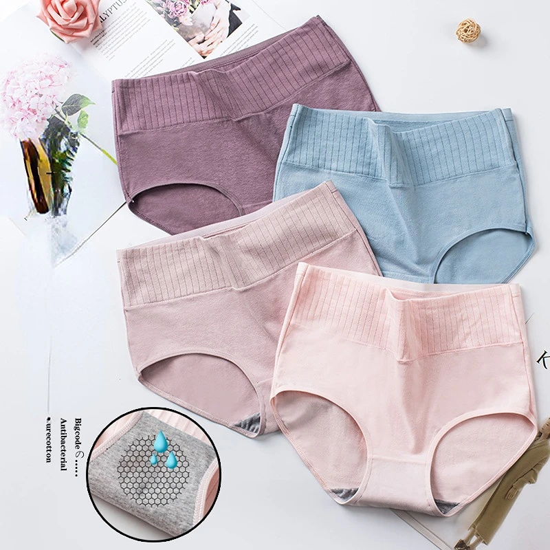 

Women's Cotton Underwear Panties High Waist Briefs Solid Color Breathable Underpants Seamless Soft Lingerie Girls Fashion Briefs