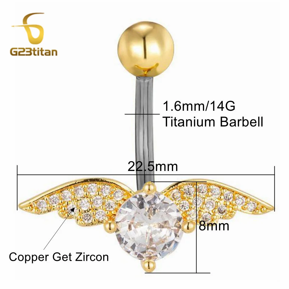 Серебристый золотой цвет круглые с крыльями кольца для пупка пирсинг из