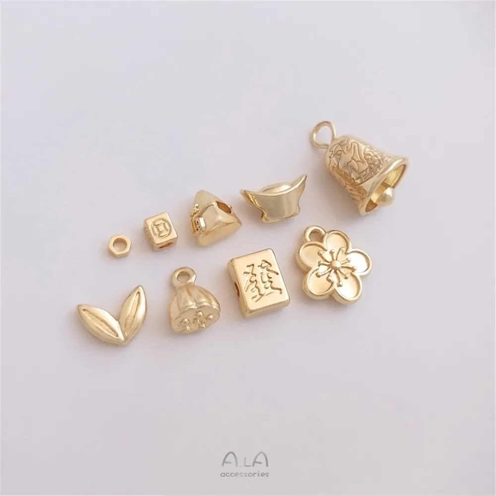 

14K gold-covered copper dumplings dumplings Yuan Bao spacer beads rosette cherry blossom bell pendant diy jewelry accessories