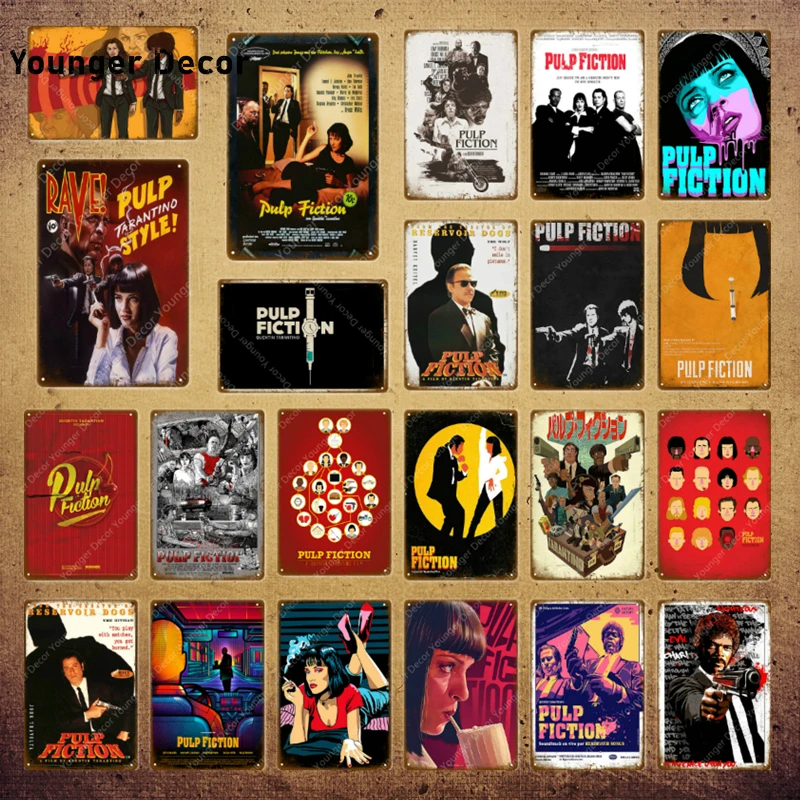 

Classic Movie Poster Pulp Fiction Wall Sticker Vintage Metal Signs Bar Pub Cafe Home Room Decor Sticker Iron Art Painting Plaque