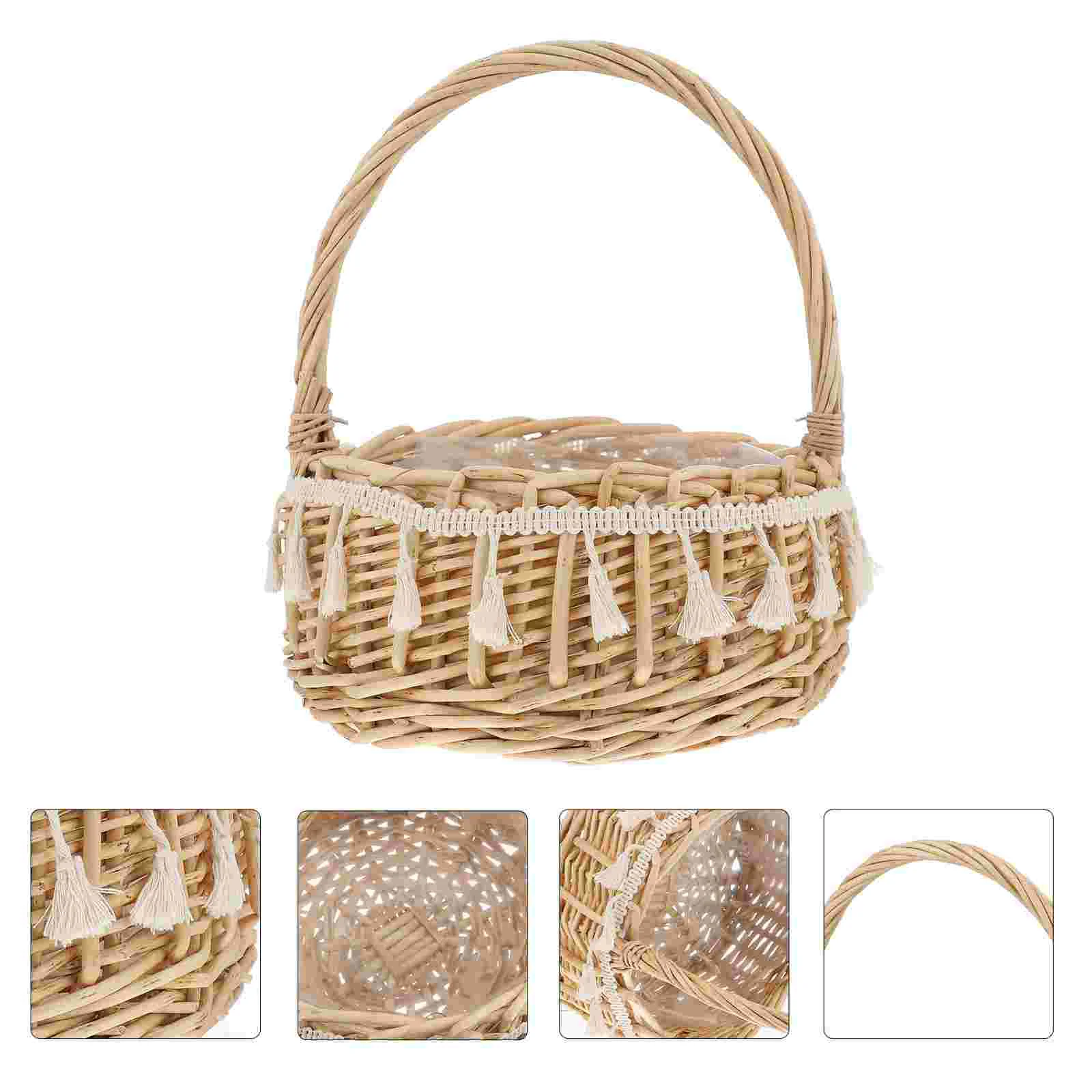 

Basket Flower Woven Wicker Easter Baskets Handle Wedding Girl Decorative Rattan Storage Picnic Weddings Planter Rustic Petal