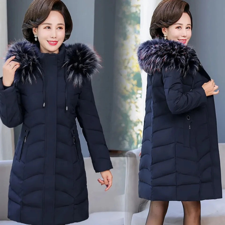 Down Cotton Coat Womens 2022 Winter New Large Size Thick Hooded Fur Collar Padded Jacket Women Fashion Versatile Casual Parkas
