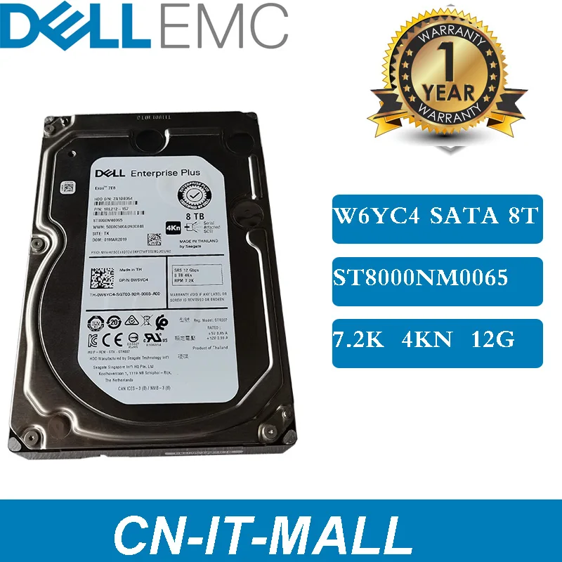 

Dell 0W6YC4 W6YC4 ST8000NM0065 8TB RPM 7.2K NL SAS 12gb 4Kn SC 3.5" Internal Enterprise Hard Drive Server HDD FOR SC3020 SCv2080
