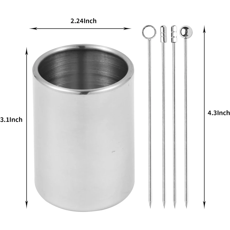 Металлический Набор для коктейлей 4 3 дюйма 20 упаковок + держатель 304 зубочистки из