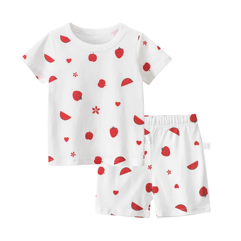 Комплект детской одежды из двух предметов, футболка с коротким рукавом и шорты с клубничным лимоном для девочек, лето 2023