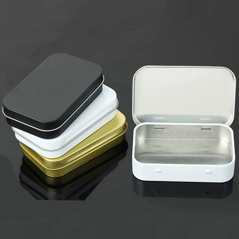 

1 Pc Survival Kit Tin Storage Boxes Small Empty Metal Silver Black Gold Flip Storage Box Case Organizer for Money Coin Candy Key