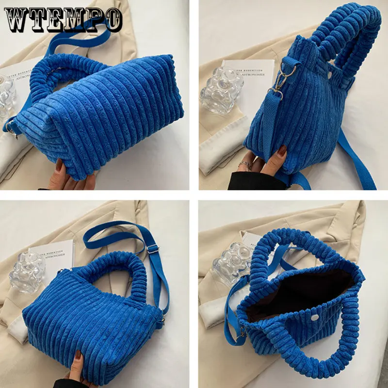 Fashion Corduroy Women's Bag Trend Handbags Niche Versatile Bucket Shoulder Bags Female Nylon Button Crossbody Bags Cute Totes
