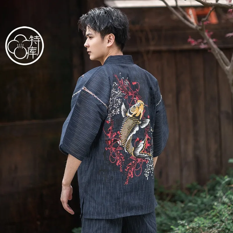 Men's Pajamas Set Woven Cotton 100% Short Sleeves Kimono Sleepwear Summer Comfortable Cool Tracksuit