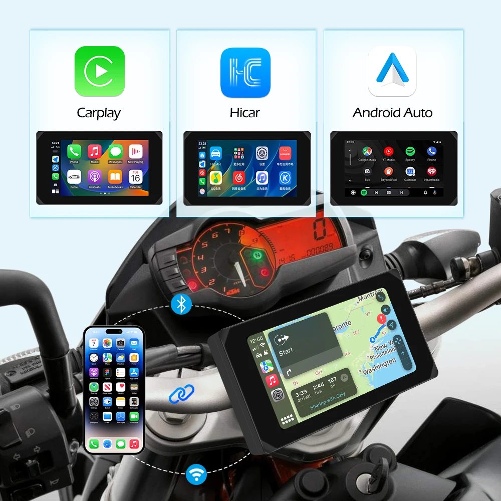 Мотоциклетный Видеорегистратор Carplay Android GPS-навигация 5