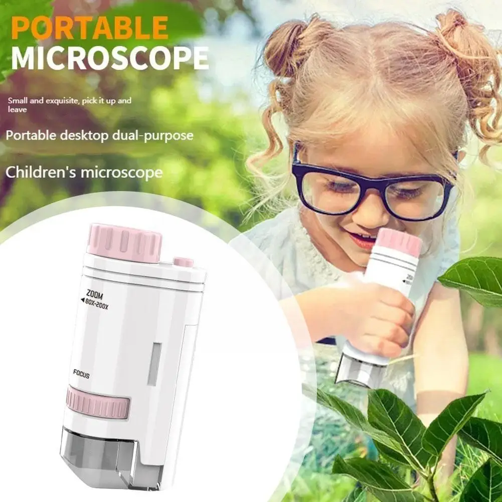 

Карманный мини-микроскоп со светодиодной планкой 80x-200x, детский портативный ручной микроскоп, Обучающие научные игрушки для детей 8-1 W1e6