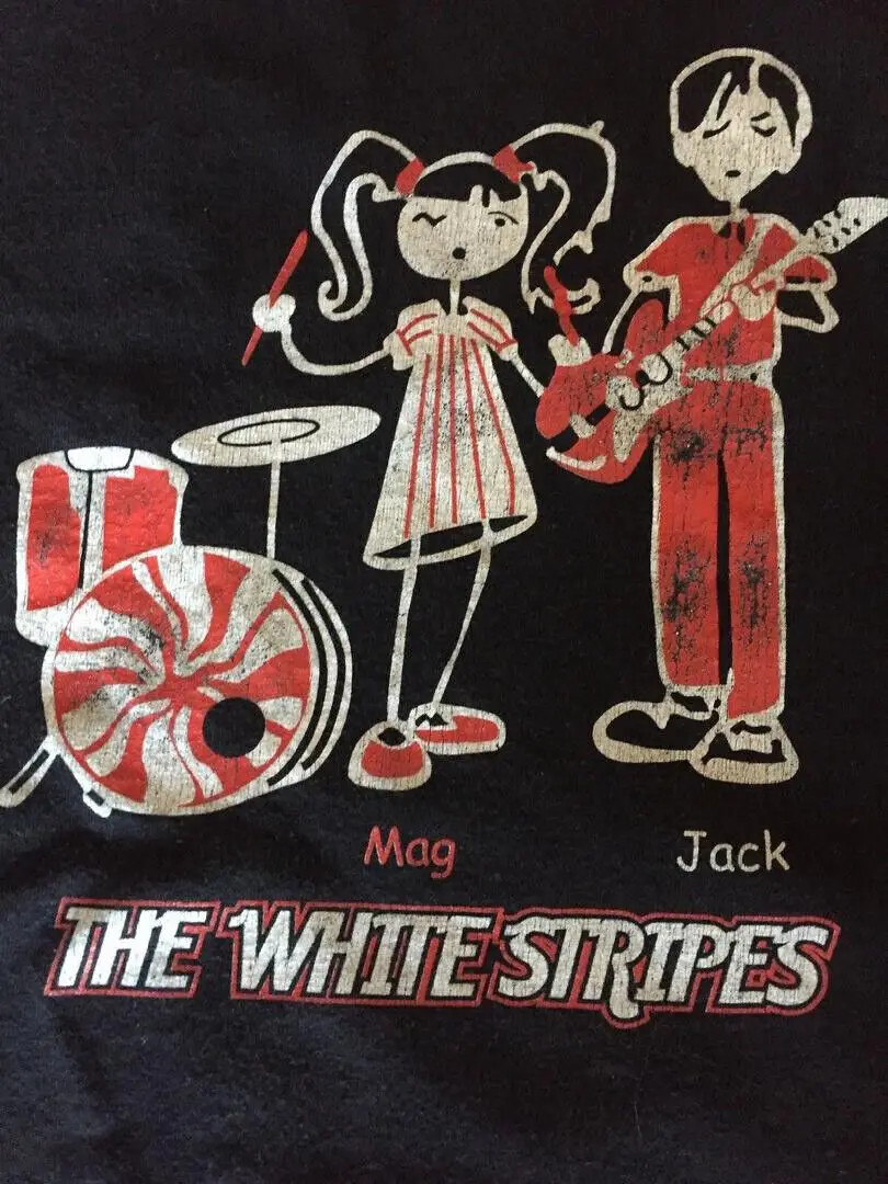 Белая полоска группы Mag и Джек черная полноразмерная футболка UR275