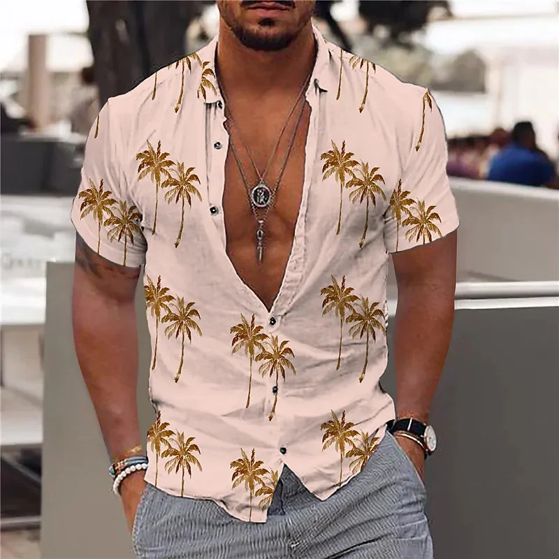 2023 New cotton men's shirt loose and breathable Hawaiian shirt men's party beach shirt men's shirt casual fashion short sleeve