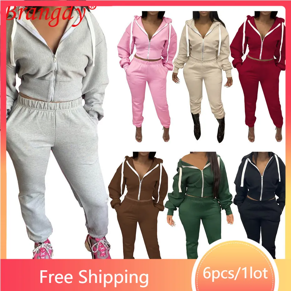 

6 комплектов, зимний флисовый комплект из двух предметов, женский спортивный костюм, повседневный спортивный Кардиган с длинным рукавом, мо...