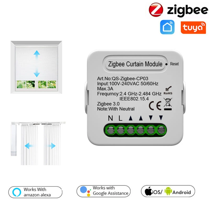 

Tuya ZigBee 3.0 Tuya Curtain Switch Module For Roller Shutter Blind Motor Works With Alexa Google Home Smart Life App Control