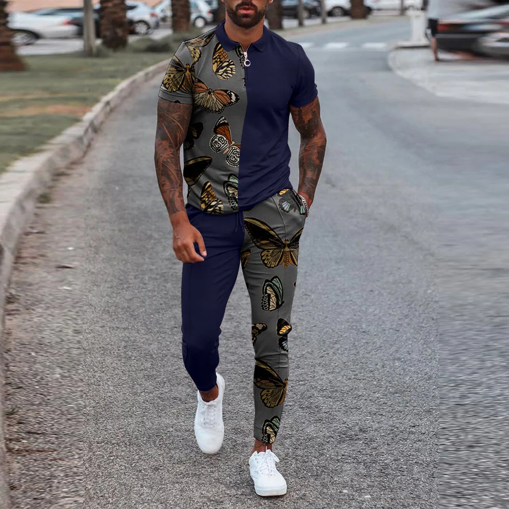 Men's Slim Fit Set Solid Color Fashion Trend Youth Casual Set Europe and America 2023 Summer Men Clothing Tracksuit Sweatpants