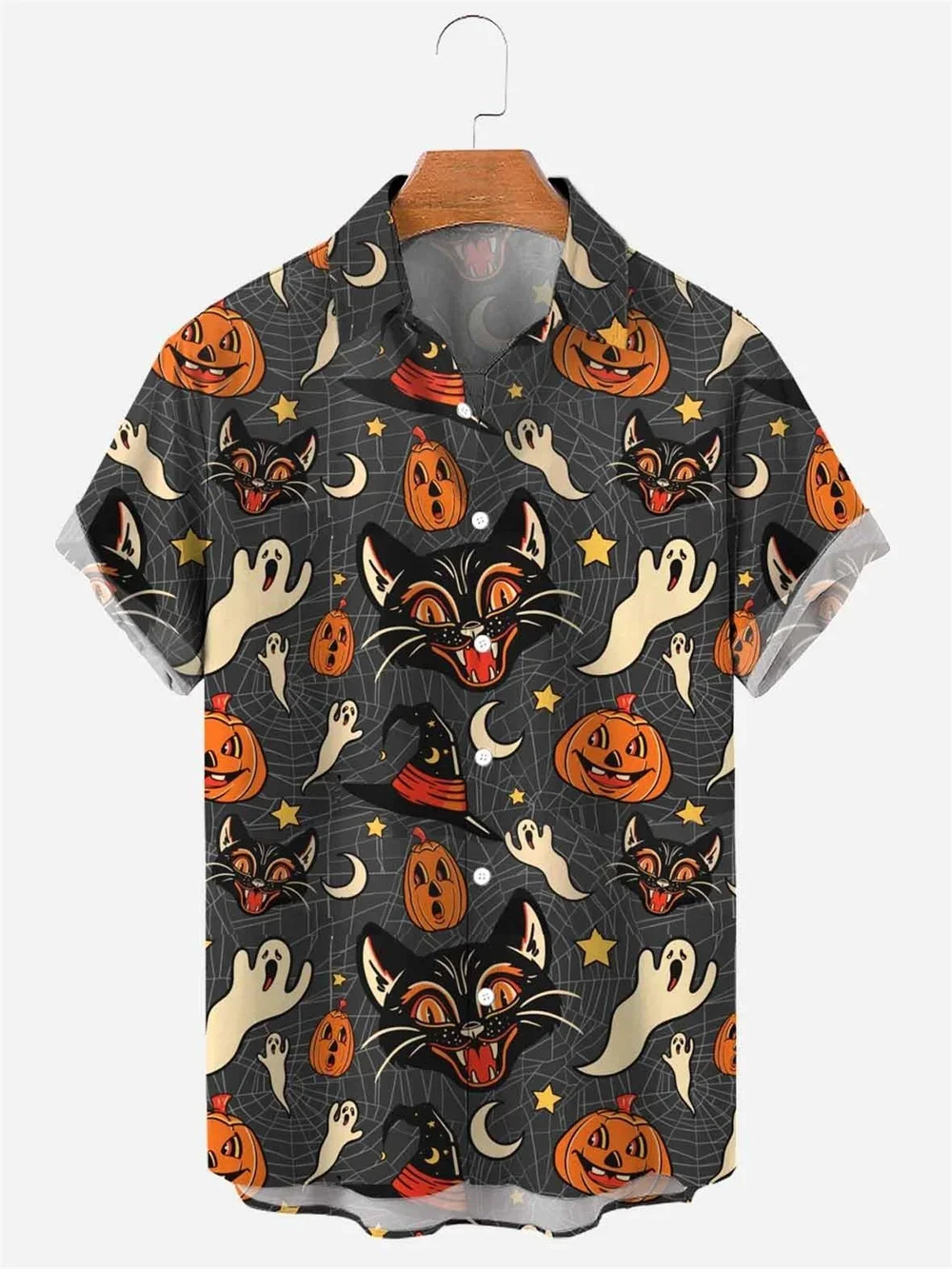 

Summer Men's Shirt 3D Skull Jack-O-Lantern Print Short Sleeve Hawaiian Shirt Casual Street Party Shirt