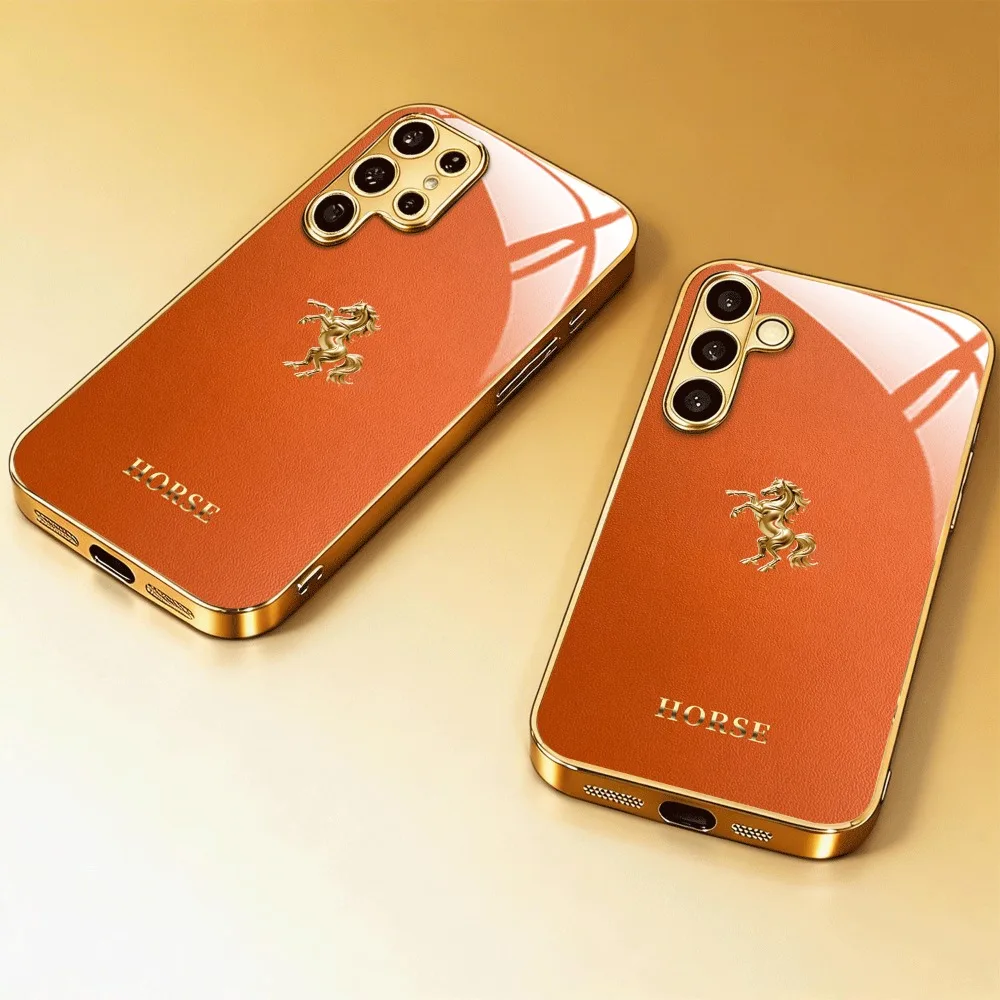 Фото Стеклянный чехол для телефона с дизайном Golden Leap Horse, подходит для Samsung Galaxy S26 S25 S24 S22 S21 S20 FE/Ultra/Plus, противоударная задняя крышка №3