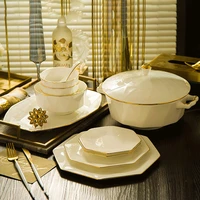 nordic gold aesthetic bowl plate set party birthday ceramic sushi chinese dinner plate luxury pratos de jantar hometableware