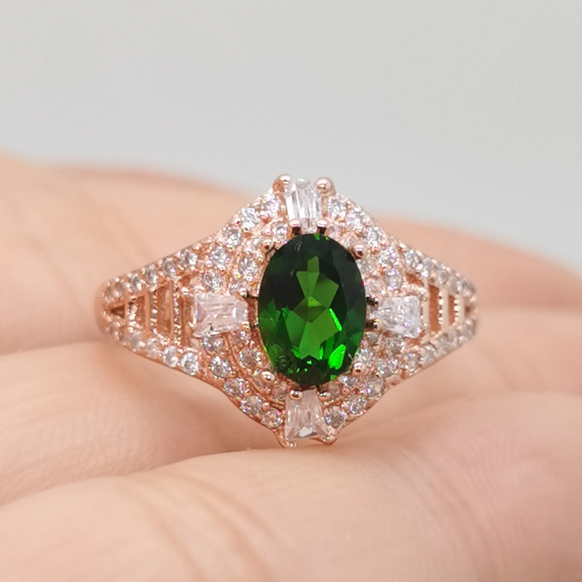 100% натуральный хром кольцо из диопсида для помолвки 0.7ct 5 мм * 7 Серебряное Подарок