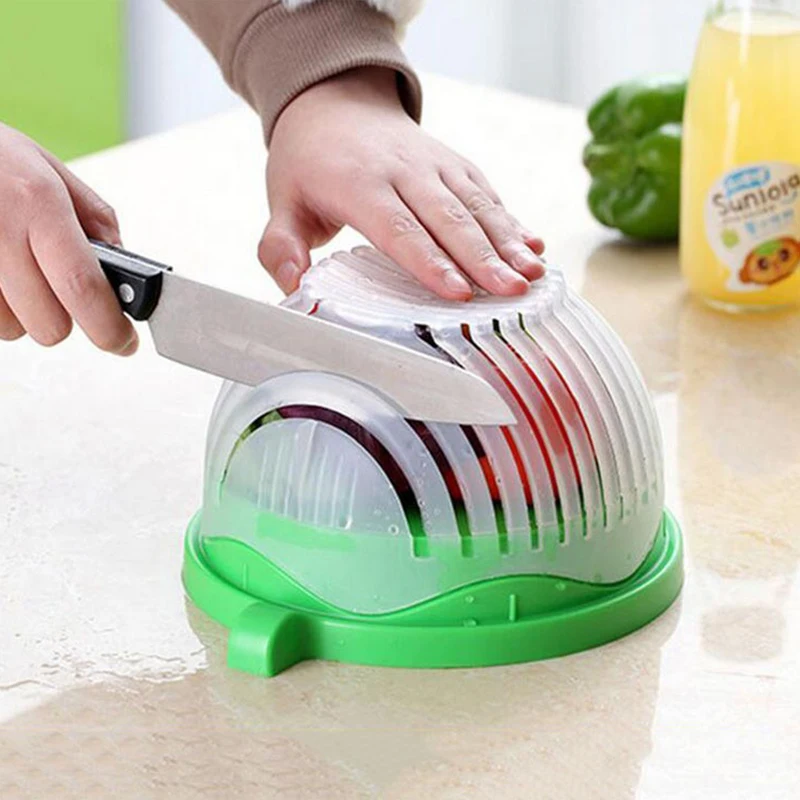

3 In1 Multifunction Salad Bowl Cutting Vegetables Slice Cutting Fruit Salad Divider Dicing Cutter Artifact Cutter Kitchen Tool