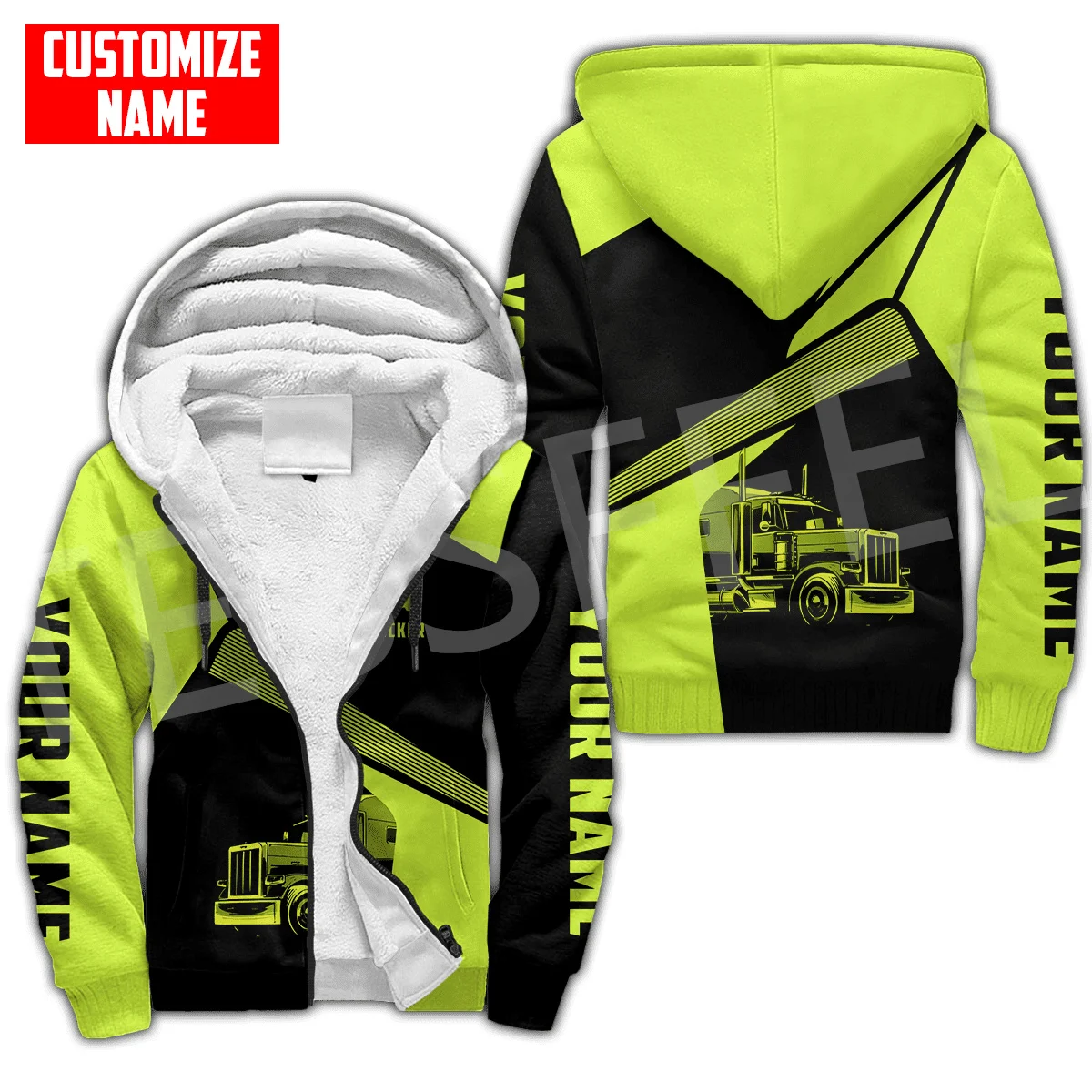 Custom Name Truck Operator Cosplay Trucker Driver Worker Tattoo Harajuku Autumn Winter Thicker Overcoat Fleece Hoodies Jacket X2