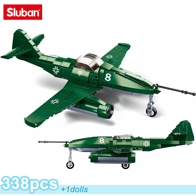 

Sluban 338Pcs Military WW2 Me-262 Jet Fighter Building Blocks Army Weapon Attacking Plane Soldiers Figures Model Bricks Boy Toys