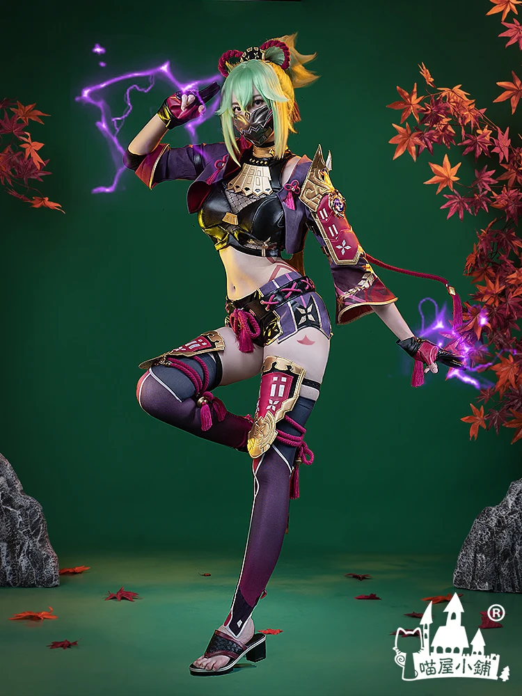 

Anime Genshin Impact Kuki Shinobu Ninja Sexy Battle Uniform Party Dress Role Play Cosplay Costume Halloween Women 2022New
