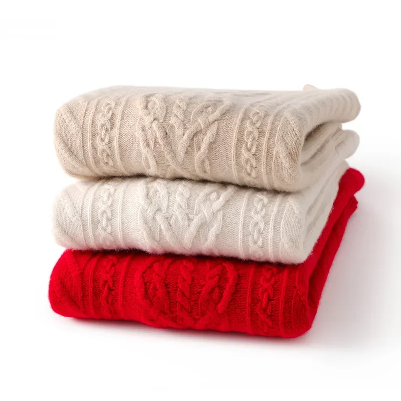 Женский модный утолщенный свитер с высоким воротником до половины поло вязаный