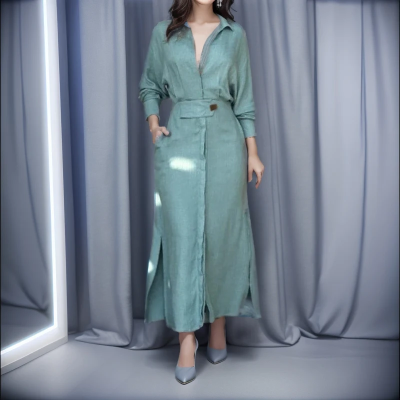 Женское платье с длинным рукавом и V-образным вырезом