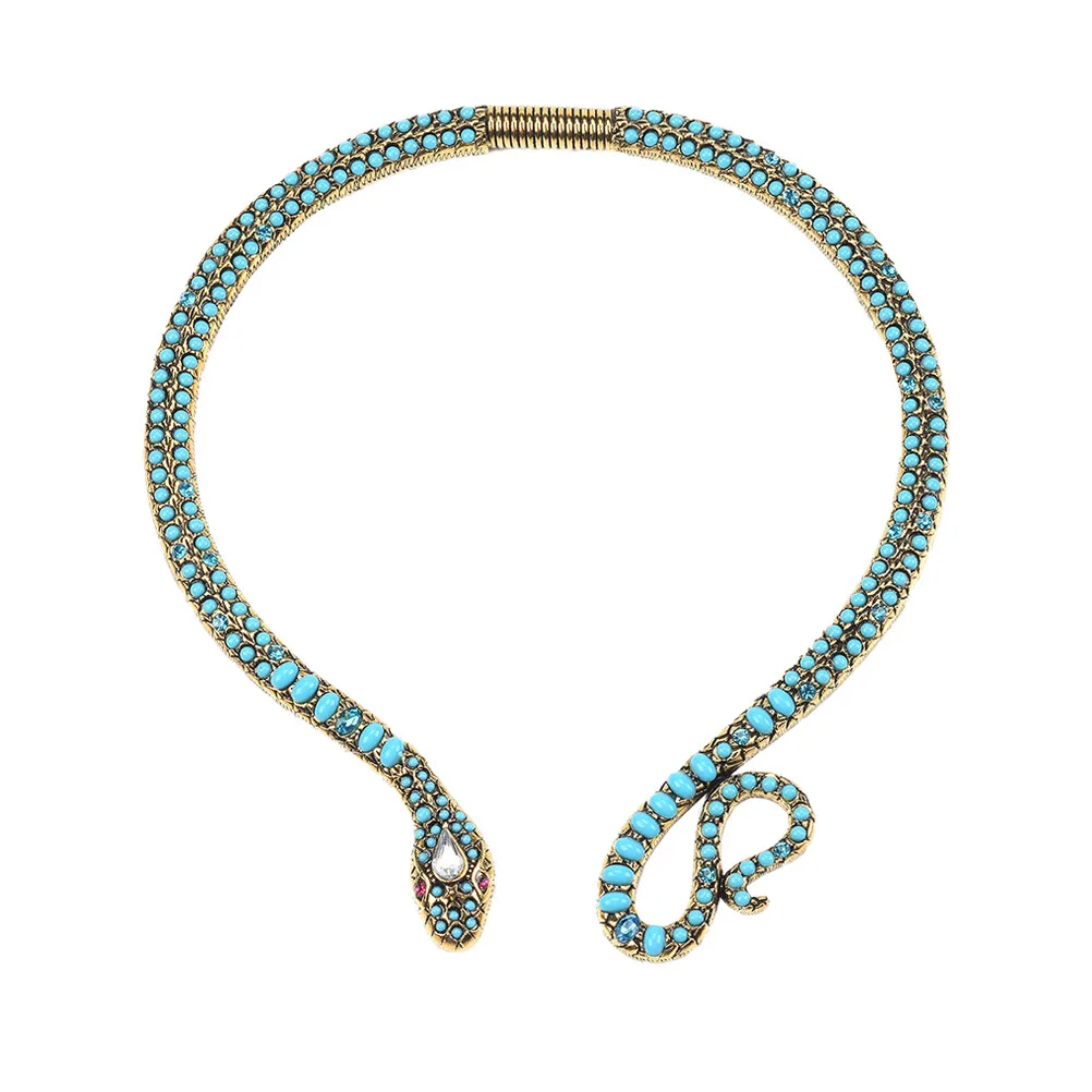 

Diamond Snake Necklace Jewelry Snake-shaped False Collar Retro Decor Personality Turquoise Decoration Miss Women’s